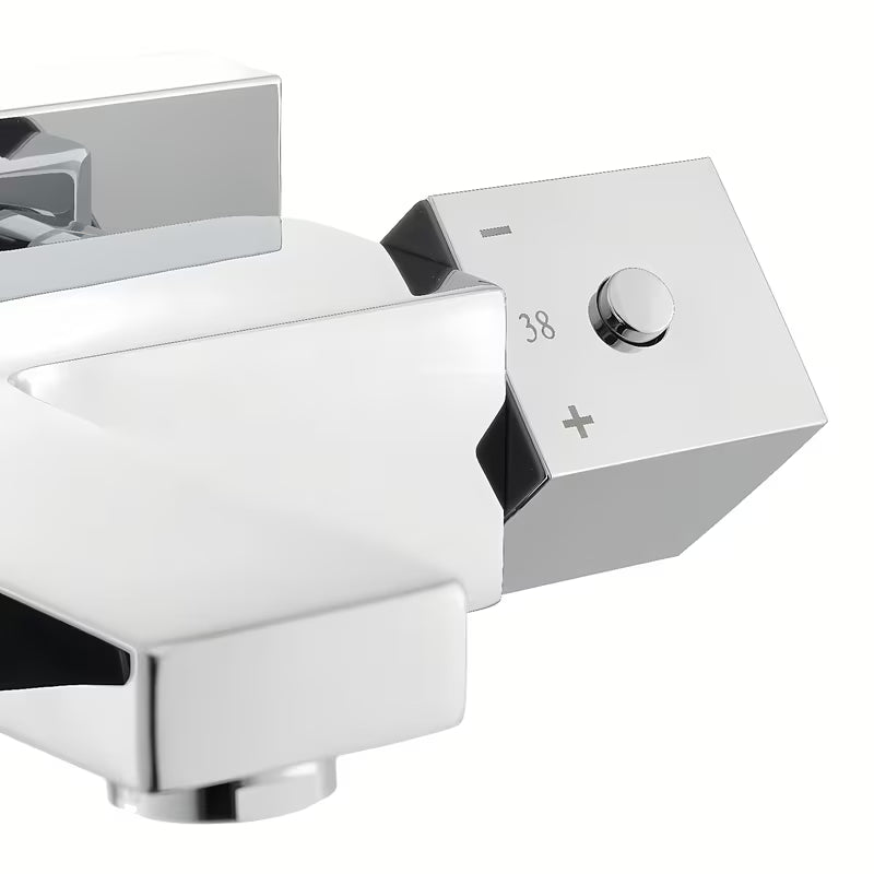 Kromirana termostatska armatura za kad Optima Chrome v oglati zasnovi z varnostno zaporo 38 °C