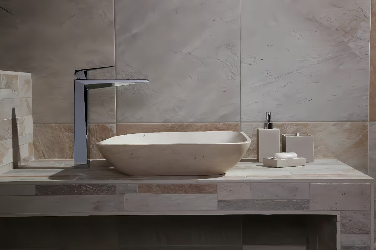 Samostoječi posoda za milo Optima Supera iz polyresina v dekorju light-limestone