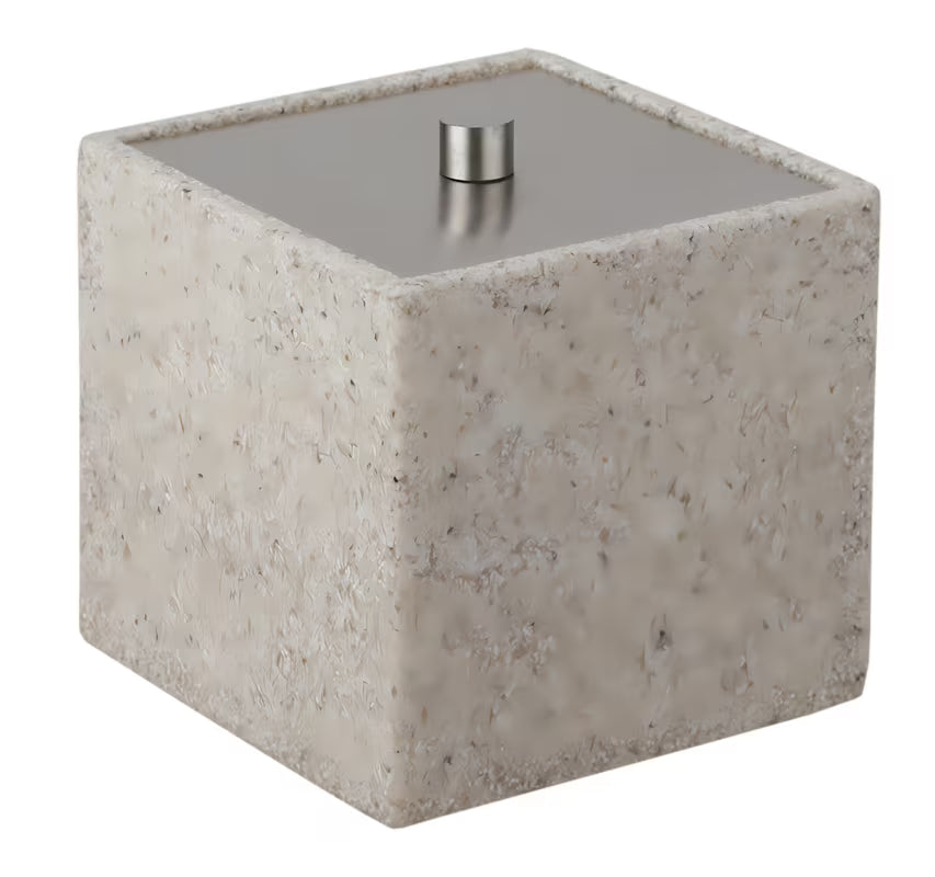 Eleganten večnamenski škatla s pokrovčkom Optima Supera v izvedbi light-limestone za kopalnico.