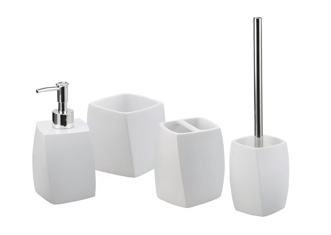 Bijela kupaonska posoda Optima Suza modernog dizajna pro za odlaganje četkica i kozmetičkog pribora.