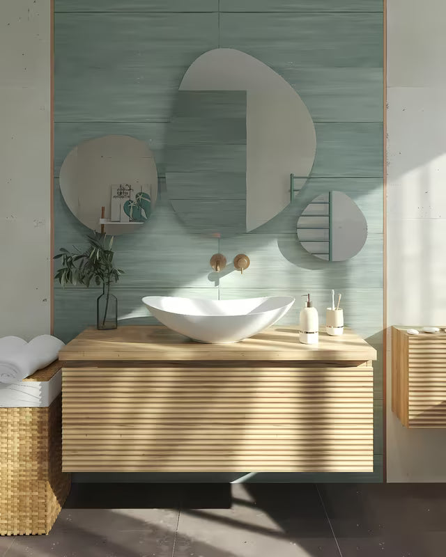 Samostoječi dozator za tekući sapun Optima Tera u dekoru light-limestone s pumpicom rose gold.