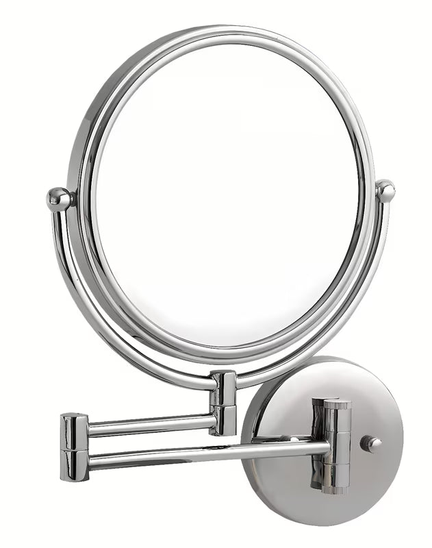 Zidno obostrano kozmetično ogledalo Optima Tera u kromiranoj izvedbi s okretnim mehanizmom i 3x povećanjem.