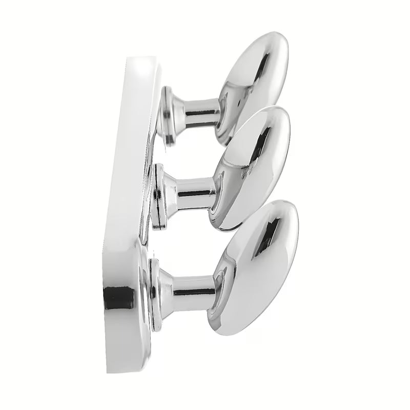 Stenski trojni kavelj Optima Chrome s okruglim dizajnom za pro vješanje ručnika i odjeće.