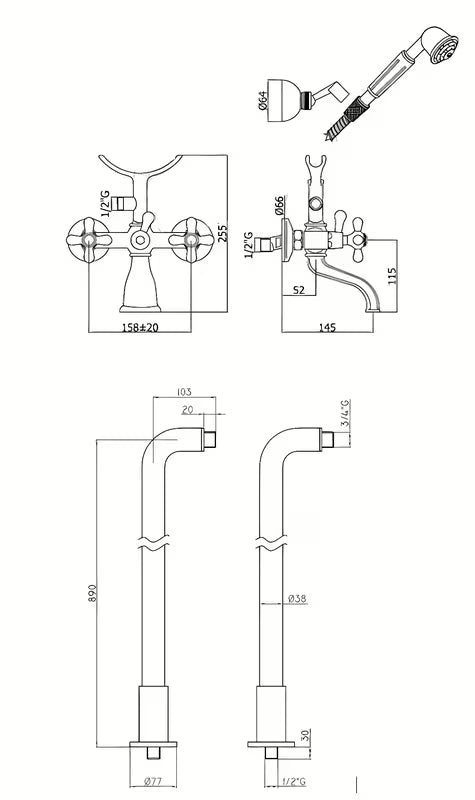 Optima Ricordi talna armatura za kad u krom izvedbi pro samostoječi kadu s tuš setom.