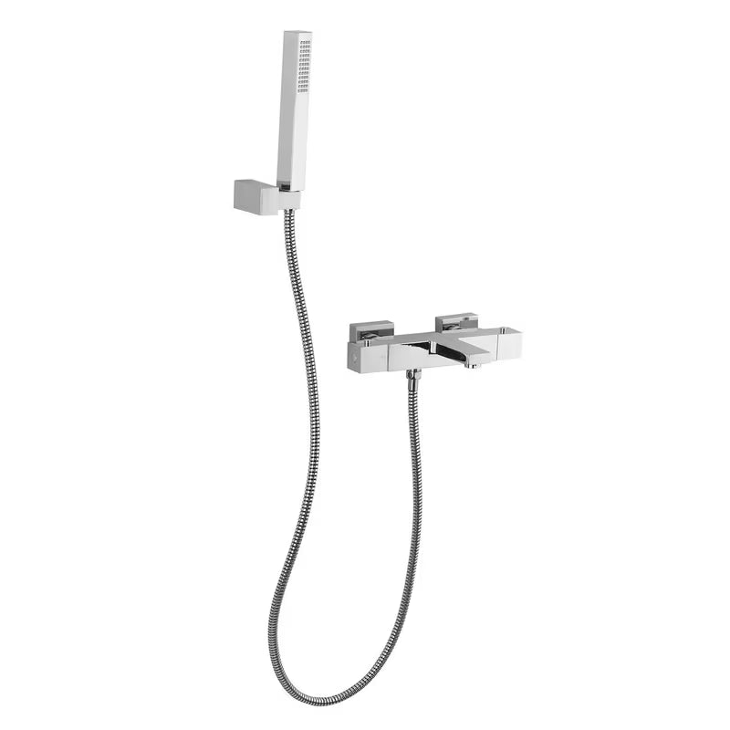 Optima Chrome termostatska armatura za kad u kromu s tuš setom u četvrtastom dizajnu