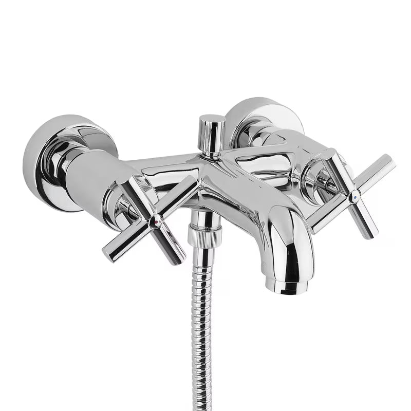 Paffoni Cruz z dvema ročajema stenska armatura za kad s tuš setom u krom izvedbi.