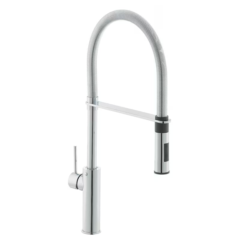 Enoročna armatura za pomivalno korito Paffoni Light u kromiranoj izvedbi z izvlečno prho i sa zakretnim izljevom.