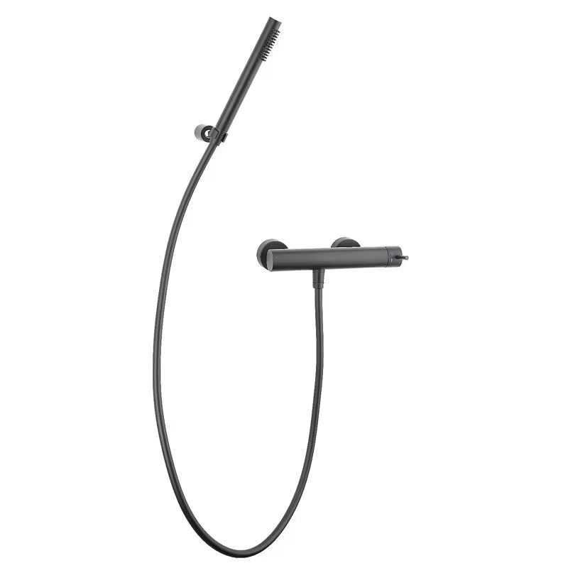 Stenska armatura za tuš Paffoni Light u mat crnoj boji s ručnim tušem i crijevom