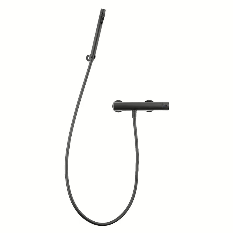 Stenska armatura za tuš Paffoni Light u mat crnoj boji s ručnim tušem i crijevom