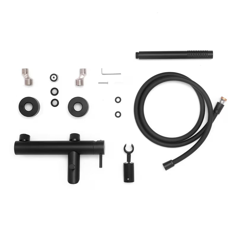 Enoročna stenska armatura za kad Paffoni Light s tuš setom u crnoj mat izvedbi.