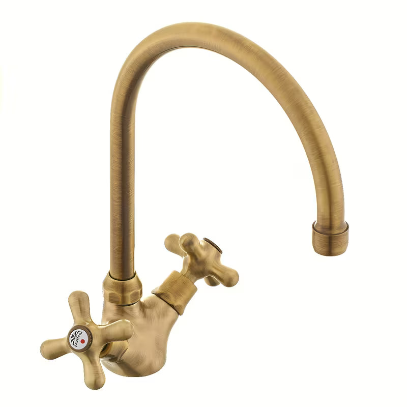 Paffoni Ricordi z dvema ročajema stoječa armatura za pomivalno korito z vrtljivim izlivom u brončanoj izvedbi.