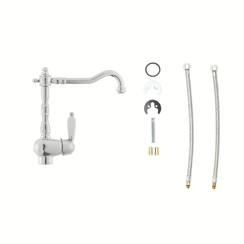 Kromirana armatura za pomivalno korito Paffoni Ricordi u retro zaobljenom dizajnu s ručicom i zakretnim izljevom.