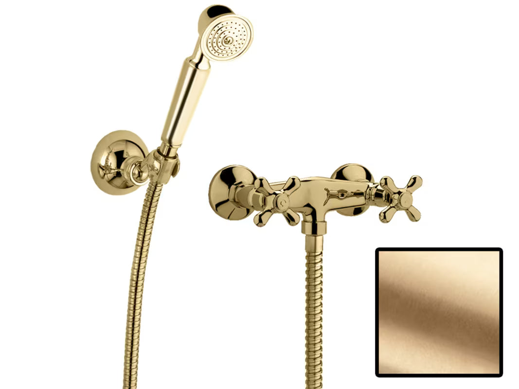 Paffoni Ricordi z dvema ročajema armatura za tuš za zidnu ugradnju u brončanoj završnoj obradi s tuš setom.