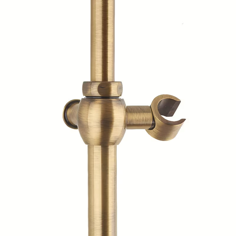 Paffoni Ricordi brončani tušni sistem u retro dizajnu s nadglavnim i ručnim tušem te zidnom slavinom.