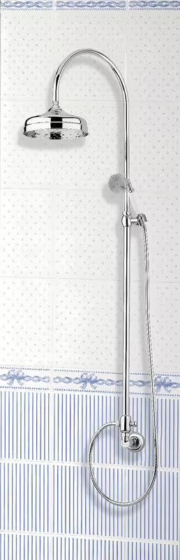Kromirani tušni sistem Paffoni Ricordi u retro dizajnu s nadglavnim tušem 21,5 cm i ručnim tušem