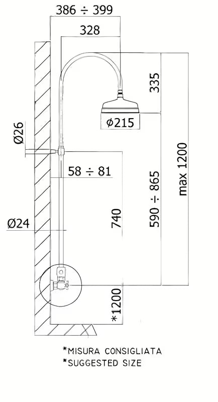 Kromirani tušni sistem Paffoni Ricordi u retro dizajnu s nadglavnim tušem 21,5 cm i ručnim tušem