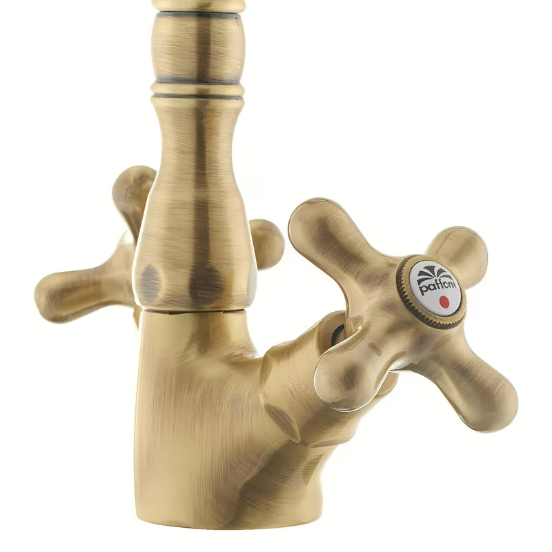 Paffoni Ricordi z dvema ročajema stoječa armatura za umivalnik z odtokom u brončanoj izvedbi