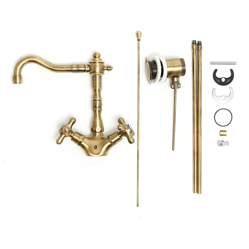 Paffoni Ricordi z dvema ročajema stoječa armatura za umivalnik z odtokom u brončanoj izvedbi