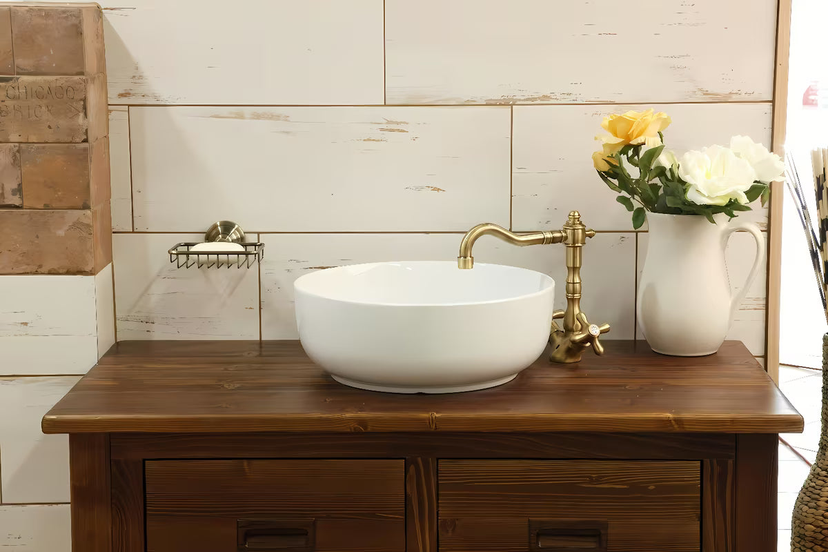 Paffoni Ricordi z dvema ročajema stoječa armatura za umivalnik z odtokom u brončanoj izvedbi