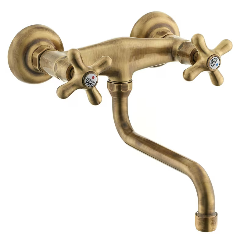 Paffoni Ricordi stenska z dvema ročajema armatura za umivalnik u brončanoj izvedbi retro z vrtljivim izlivom