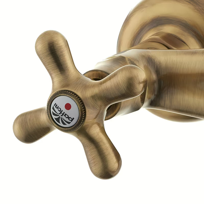 Paffoni Ricordi stenska z dvema ročajema armatura za umivalnik u brončanoj izvedbi retro z vrtljivim izlivom