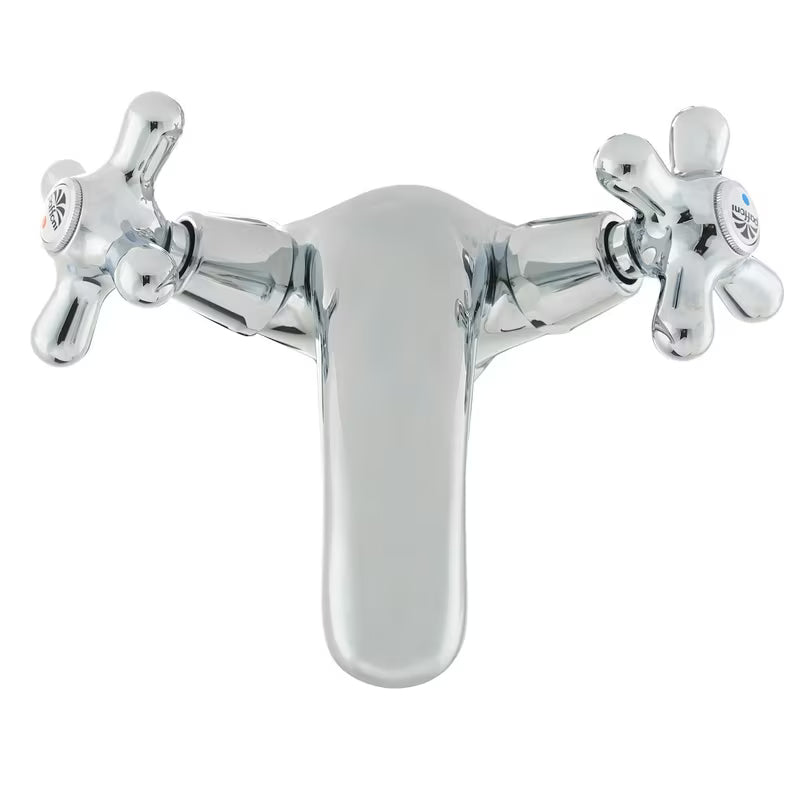 Kromirana z dvema ročajema stoječa armatura za umivalnik Paffoni Ricordi z odtokom u retro dizajnu.