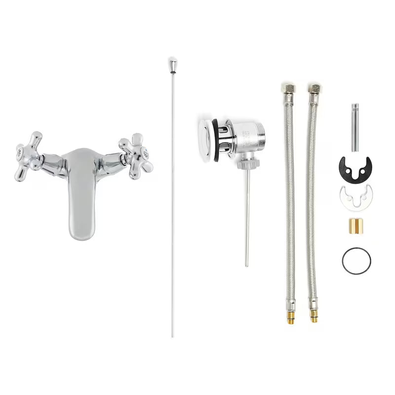 Kromirana z dvema ročajema stoječa armatura za umivalnik Paffoni Ricordi z odtokom u retro dizajnu.