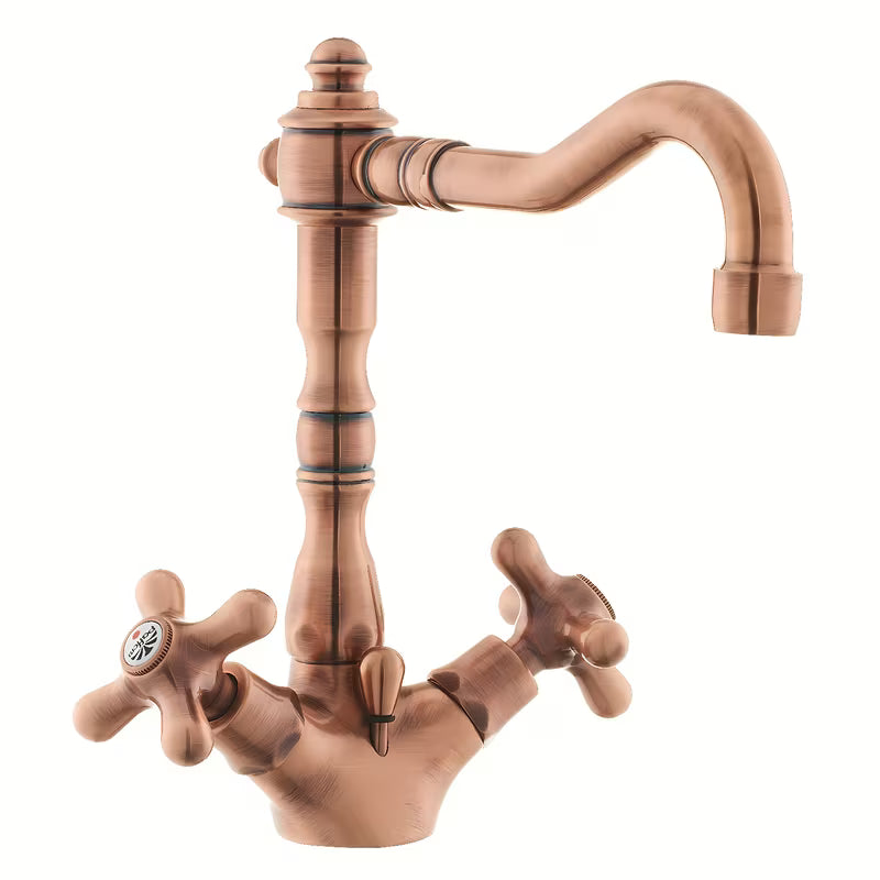 Z Dvema Ročajema stoječa armatura za umivalnik Paffoni Ricordi u bakrenoj izvedbi u retro dizajnu.