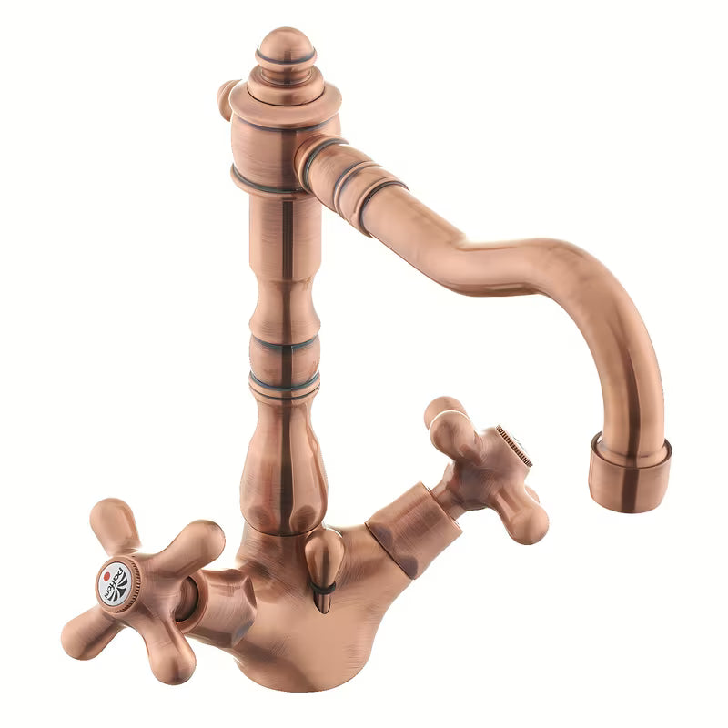 Z Dvema Ročajema stoječa armatura za umivalnik Paffoni Ricordi u bakrenoj izvedbi u retro dizajnu.