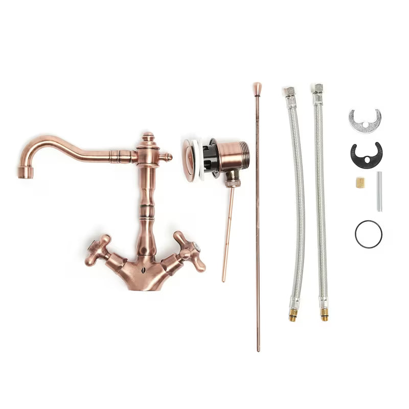 Z Dvema Ročajema stoječa armatura za umivalnik Paffoni Ricordi u bakrenoj izvedbi u retro dizajnu.