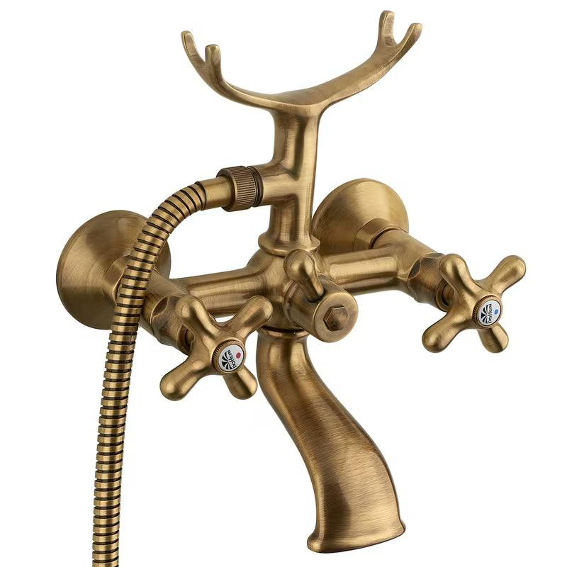 Paffoni Ricordi z dvema ročajema stenska armatura za kad u brončanoj izvedbi s tuš setom