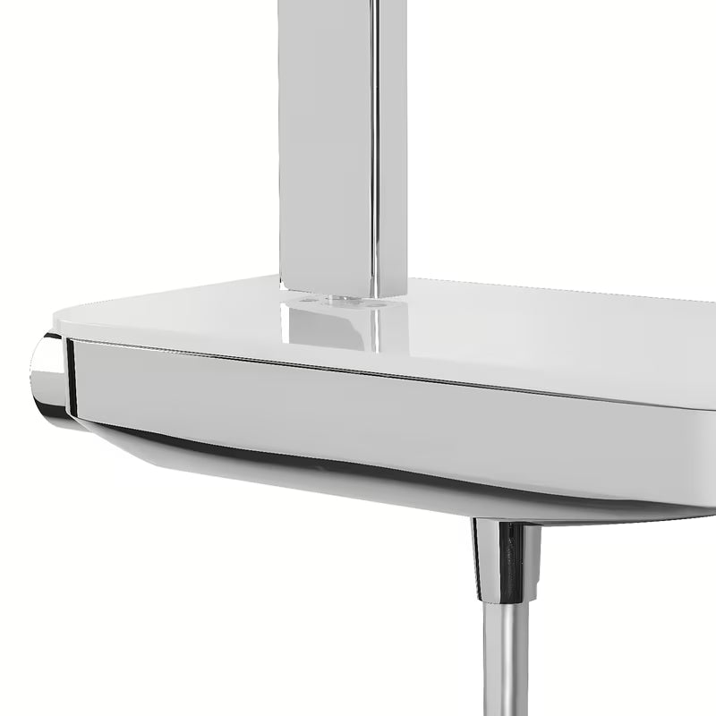 Tušni sistem Paffoni s termostatsko armaturo u krom izvedbi, sa staklenom policom i nadglavnim tušem 28x28 cm.