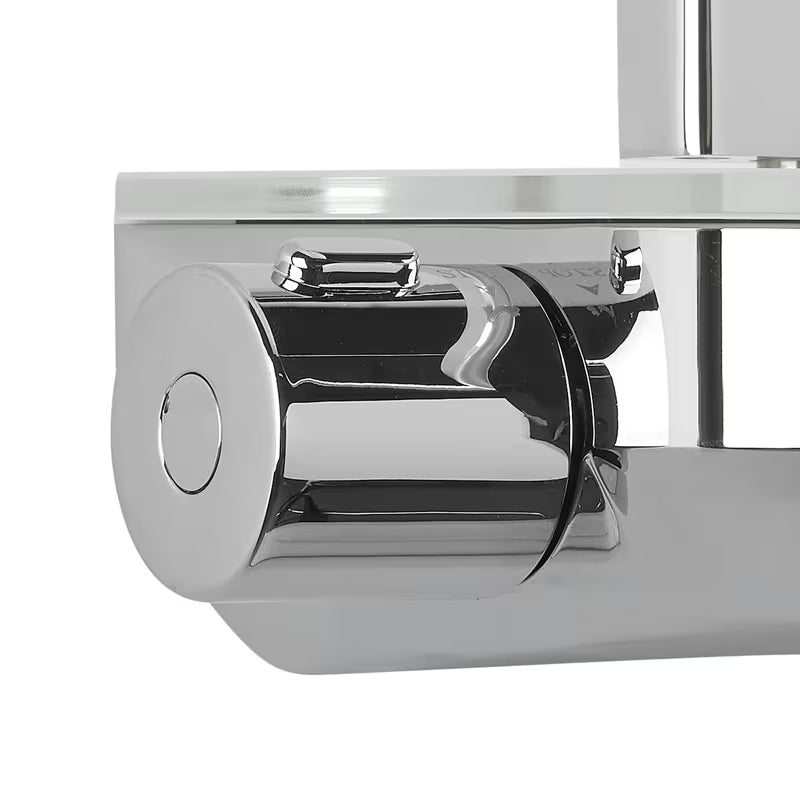 Tušni sistem Paffoni s termostatsko armaturo u krom izvedbi, sa staklenom policom i nadglavnim tušem 28x28 cm.