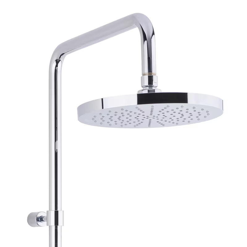 Tušni sistem Paffoni Chrome s jednoručnom slavinom, ručnim i nadglavnim tušem u okruglom dizajnu.