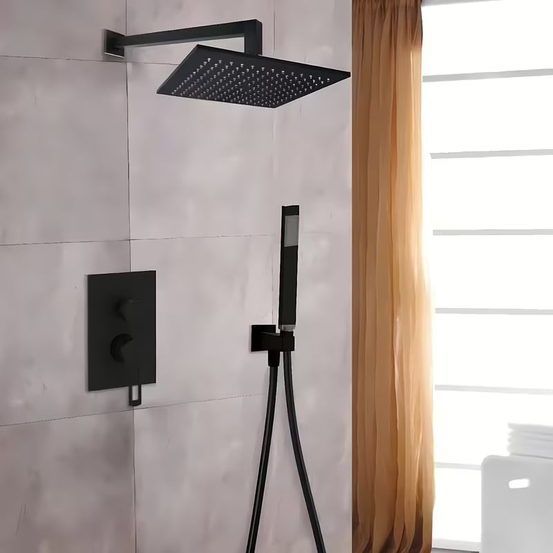 Mat crna nadglavna prha Paffoni Syncro King 300 x 300 x 8 mm sa zglobnim spojem i zaštitom protiv kamenca.