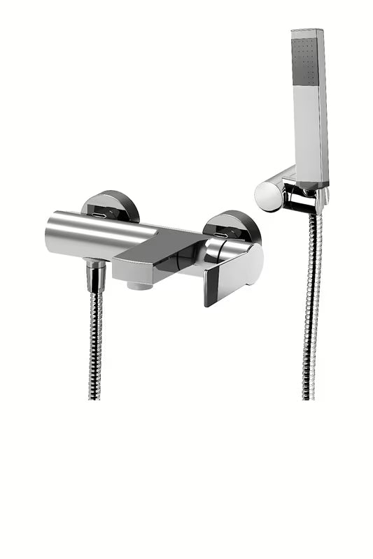 Kromirana enoročna stenska armatura za kad Paffoni Tango s tuš setom