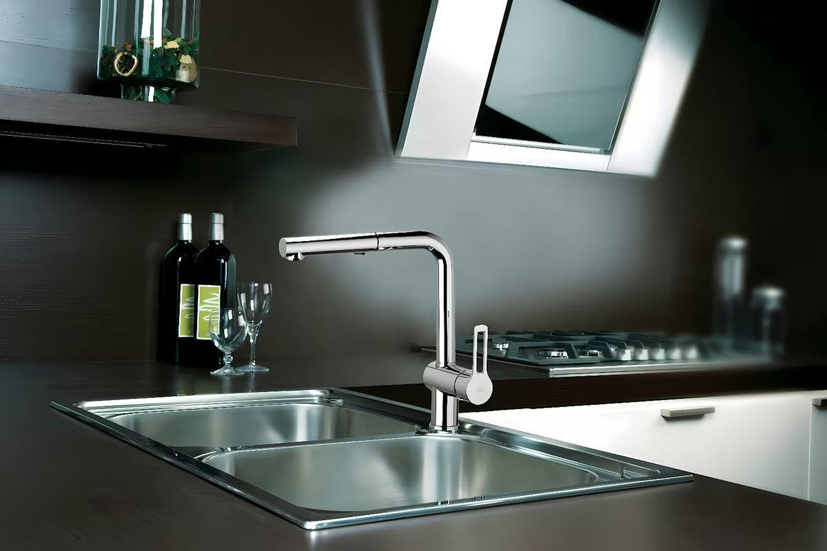 Kromirana armatura za pomivalno korito Paffoni Vallone z izvlečno prho i s otvorenom ručicom