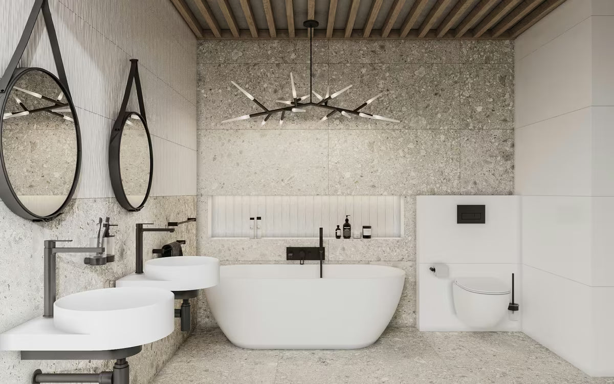 Podometna tuš i armatura za kad Paffoni Vallone u crnoj mat izvedbi s ručicom.