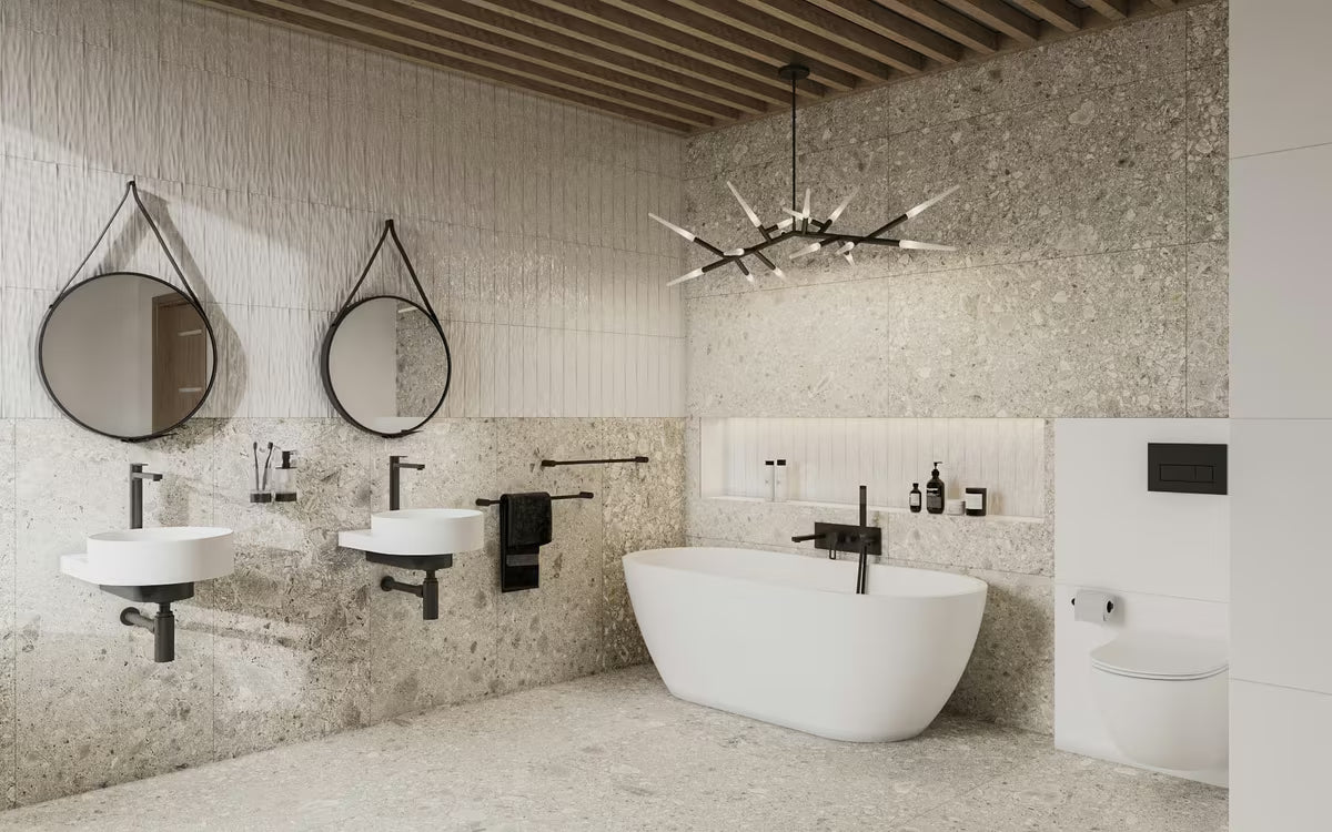 Podometna tuš i armatura za kad Paffoni Vallone u crnoj mat izvedbi s ručicom.