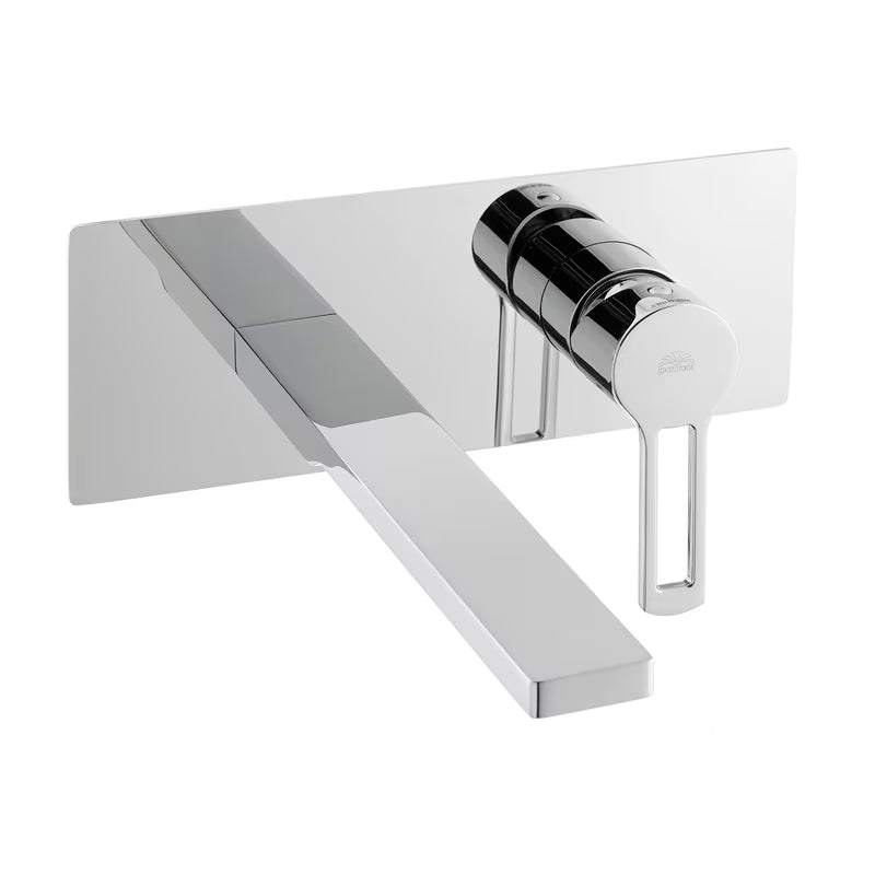 Kromirana podometna armatura za umivalnik Paffoni Vallone s otvorenom ručicom u modernom četvrtastom dizajnu.