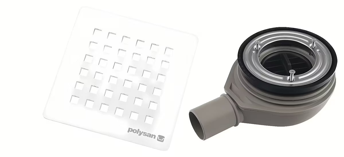 Polysan Flexia sifon za kad bijeli pro odvodni otvor 90 mm s pokrovom od nehrđajućeg čelika