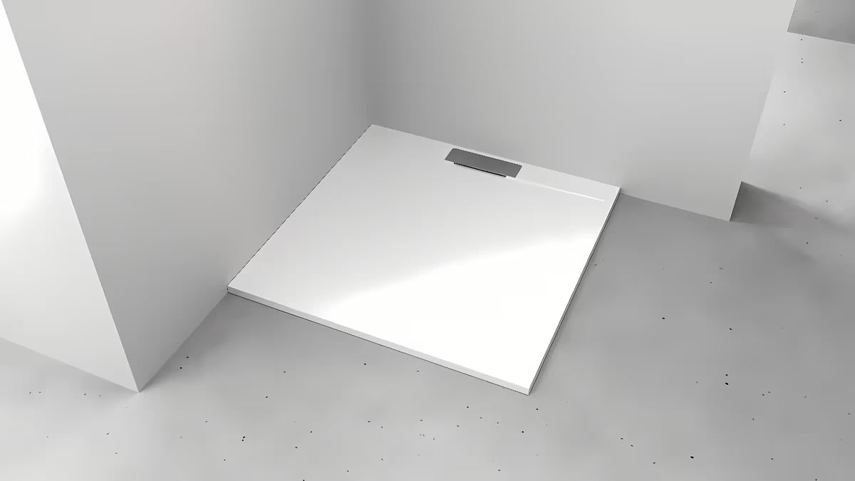 Bijela kvadratna tuš kad Polysan Kazuko 90x90 cm od lijevanog mramora s niskom visinom od 3 cm.