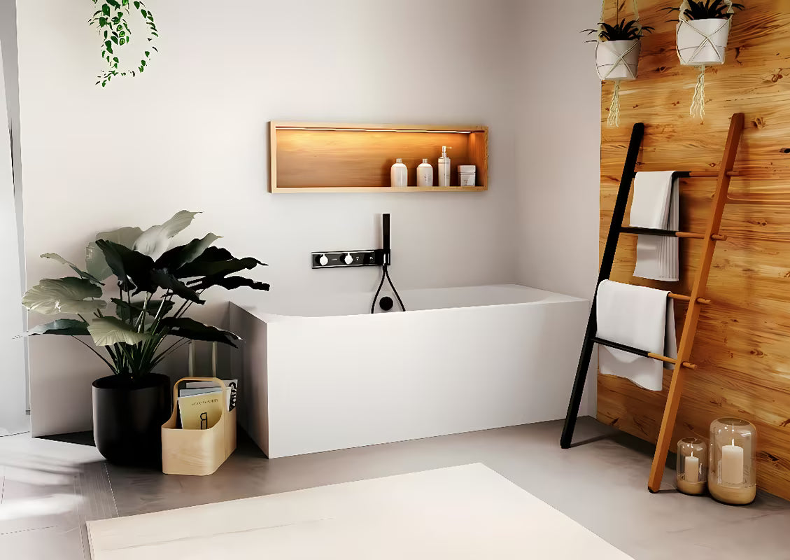 Samostoječi akrilna kad Polysan Monolith desna kotna v beli barvi, 170x75 cm.
