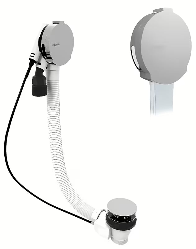 Kromirani sifon za kad avtomatik Polysan s preljevom, sajlom 800 mm i podesivim aeratorom