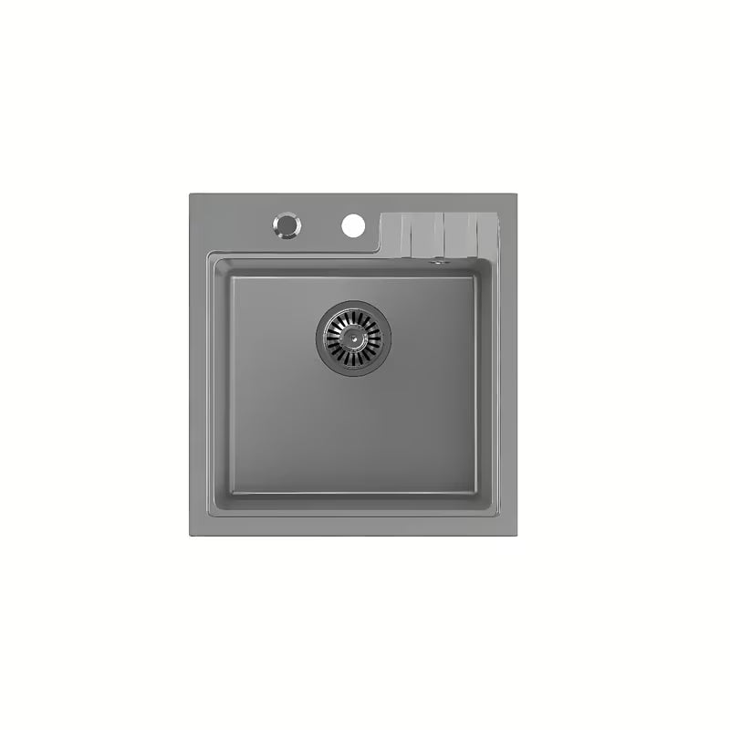 Sivi granitni kuhinjski enojno korito Quadron Peter pro, montaža za delovni pult