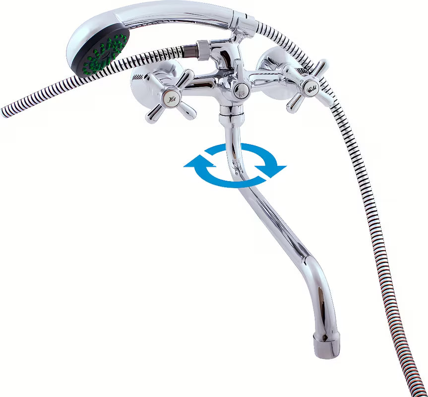 Z Dvema Ročajema stenska armatura za kad Rav Slezak Morava u krom izvedbi s tuš setom.