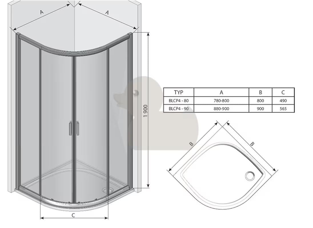 Polkrožna tuš kabina Ravak Blix 90x90 cm u mat krom izvedbi s prozirnim staklom