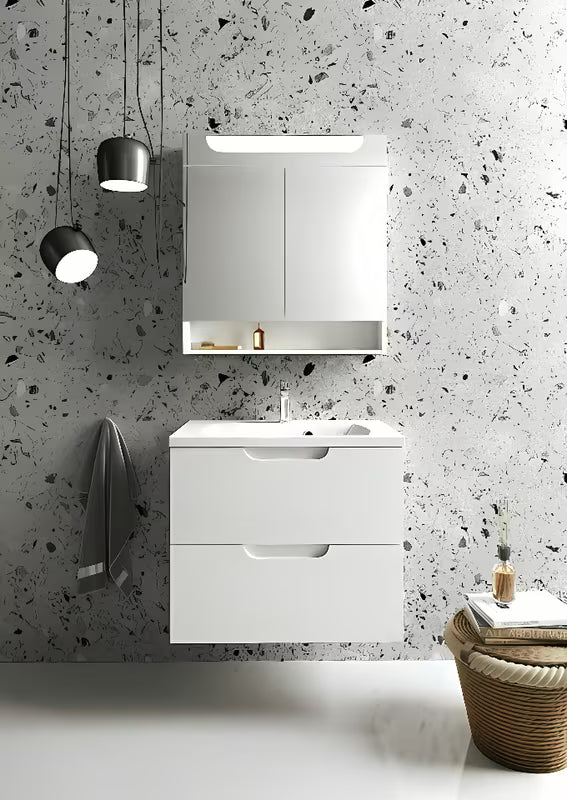 Bijela sjajna kopalniška omarica pod umivalnik Ravak Classic II 60 s dvije ladice