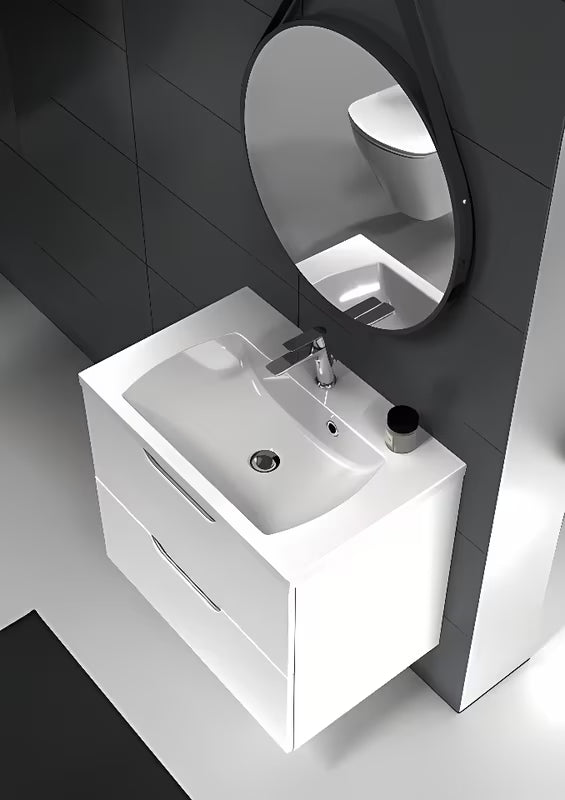 Bijela sjajna kopalniška omarica pod umivalnik Ravak Classic II 60 s dvije ladice