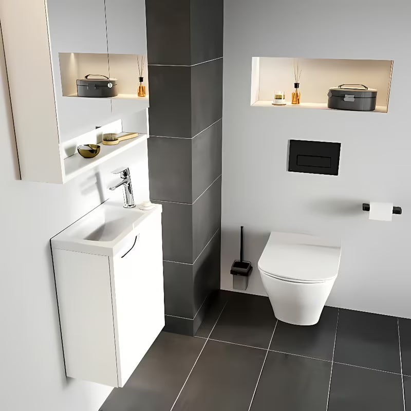 Bijeli sjajni omarica z ogledalom Ravak Classic II s integriranom LED rasvjetom i unutarnjim policama.